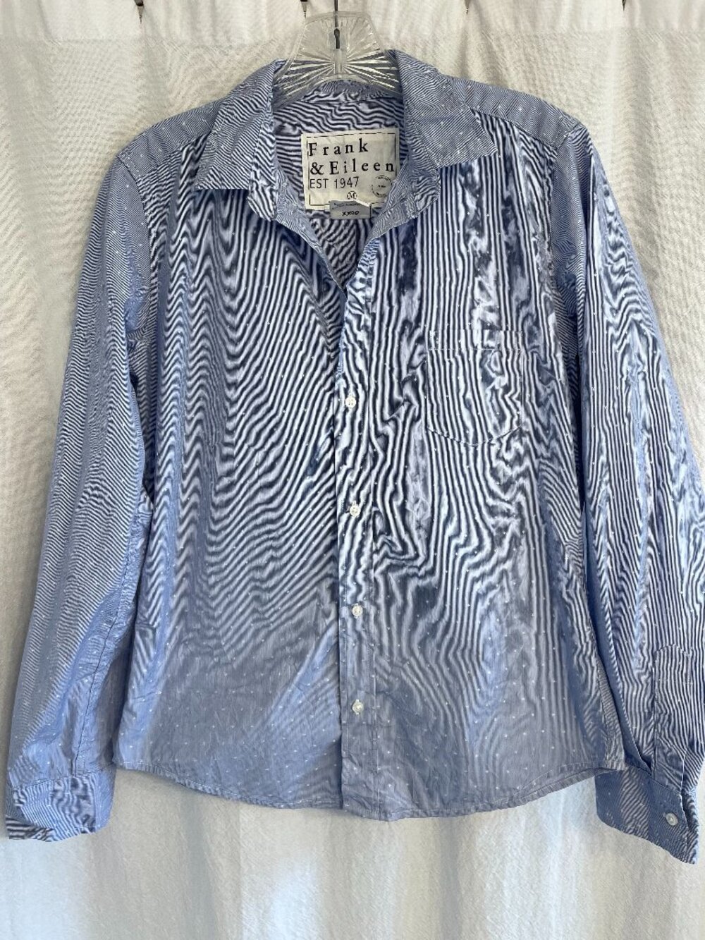 Frank & Eileen "Barry" light blue printed button-up shirt, size Medium
